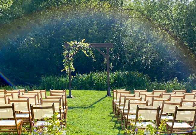 Lawn set up for wedding ceremony