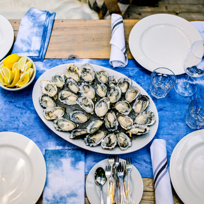 Oysters from Due West plated for guests