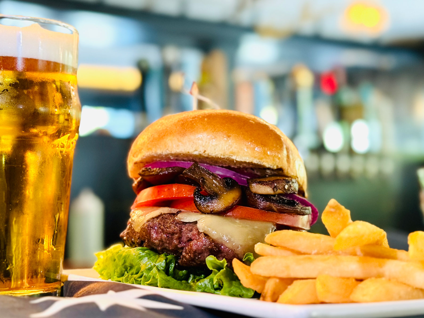Olema House Burger Week Forager's Burger with fries and a beer