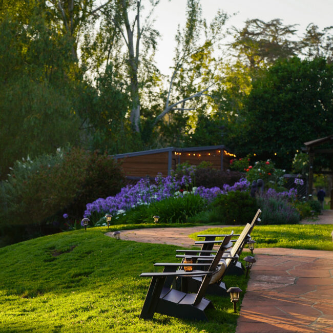 Adirondack Chairs on the back lawn at Olema House